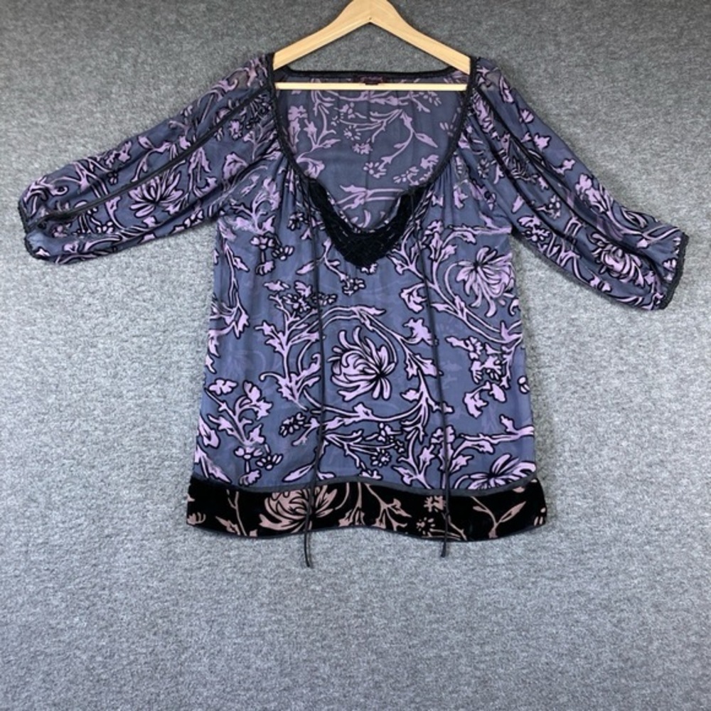 Hale Bob Blouse Womens Small Bohemian‎ Floral Sheer VNeck Romantic Chic